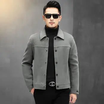 Winter Mens Wool Coat Jacket Short Slim Fit Casual Copals Korean Solid Steetwear Windbreaker Turn-Down Collar Outwear G87