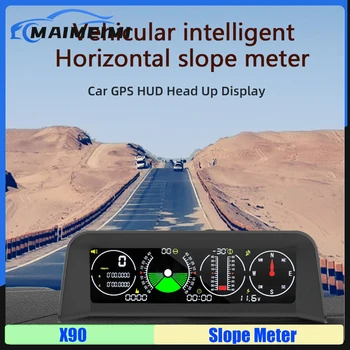 X90 Car HUD Intelligent Horizontal Slope Meter Roll Pitch Angle Clock Compass Altitude Display with OverSpeed Alarm