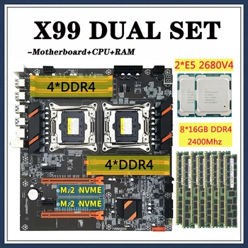 x99 Dvigubos pagrindinės plokštės komplektas su 2*E5 2680 V4 procesoriumi 8*16GB=128GB DDR4 Ram 2400mhz Palaikymas USB3.0 SATA3 M.2 x99 Sever Combo