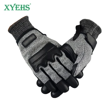 XYEHS HPPE & Goatskin Tactical Police Search Rescue Safety Work Gloves, F level Anti-Cut, Impact & Punkure Resistant Anti-Slip