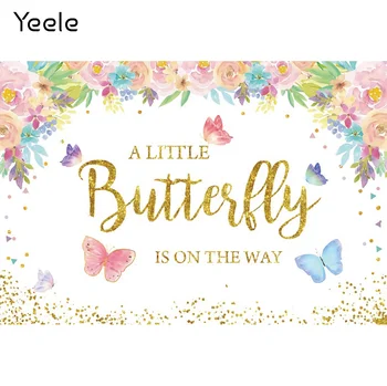 Yeele Baby Birthday Photocall Butterfly Flowers Gold Polka Dots Photography Fonas Fotografijos fonas Foto studijai