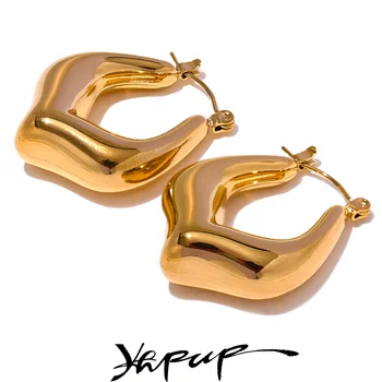 Yhpup Fashion nerūdijančio plieno geometriniai tuščiaviduriai stambūs lankų auskarai Personalizuoti Lygaus metalo rūdims atspari papuošalų dovana moterims
