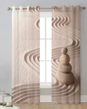 Zen sodo akmenys Smėlio vientisos užuolaidos svetainės langui Skaidrus Voile Tiulio užuolaidos Namų dekoro užuolaidos