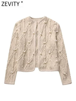 Zevity Moterys Mados perlų aplikacijos Dizainas Aštuonių sruogų nėrimas Trumpas mezgimo megztinis Moteriškas prašmatnus megztinis Paltai CT5578