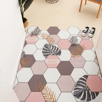 šešiakampio rašto pledinis durų kilimėlis, gali būti supjaustyti pasirinktiniai kilimėliai, PVC šilko kilpa, neslidus įėjimo durų kilimėlis, prieškambario virtuvės kilimėliai