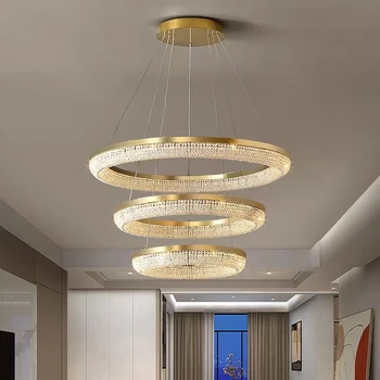 Šiaurietiškas modernus Prabangus žiedinis šviestuvas Krištolo pritemdomas LED šviestuvas Namų dekoras Svetainė Valgomojo miegamojo krištolo šviestuvas