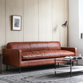 šiaurietiško dizaino šviesi retro industrinė odinė sofa