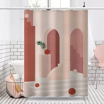 Šiaurės vėjas Abstraktus menas dušo užuolaidos vandeniui atsparus poliesterio audinys vonios užuolaida Morandi spalvų blokinės užuolaidos vonios kambario dekoravimui