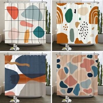 Šiaurės šalių vėjo abstraktus menas Geometrija Dušo užuolaida Neperšlampamas audinys Vonios užuolaida Morandi spalvų blokas Užuolaidos vonios kambario dekorui