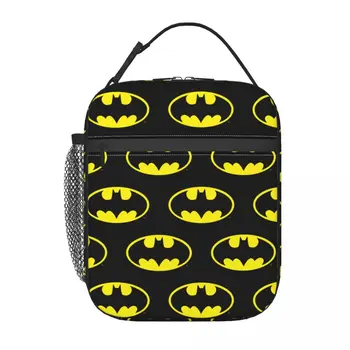 Šikšnosparnio žmogaus simbolis Šikšnosparnio logotipas Izoliuotas pietų krepšys Terminis krepšys Pietų konteineris Animacinis personažas Nešiojama pietų dėžutė Tote