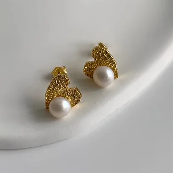 Širdies formos metaliniai perlų auskarai Europos amerikietiško stiliaus asmenybė Mados smeigtuko auskarai Ponia mergina Kelionės Vestuvių aksesuarai