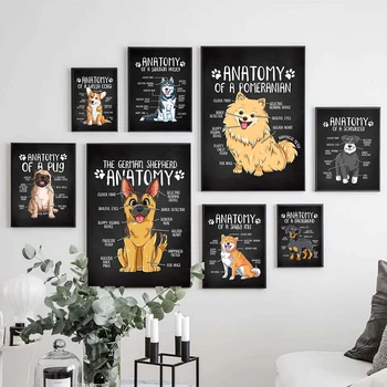 Šunų anatomija Šiuolaikinio meno plakatai Mieli gyvūnų atspaudai ant drobės Tapyba Juokingas sieninis paveikslėlis vaikams Miegamojo kambario dekoras Cuadros
