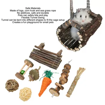 Žiurkėno kramtomieji žaislai Dantų šlifavimas Tunelis Sūpynės Žolė Virvė Rotango varpelis Voluinis Žolės pyragas Styginių mažas naminių gyvūnėlių žaislų rinkinys