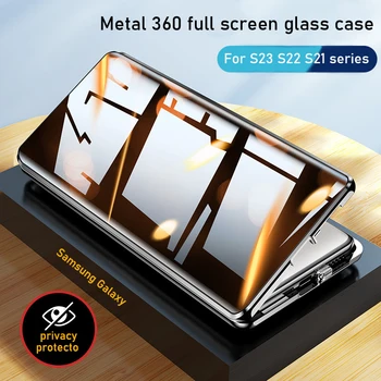 skirta Samsung Galaxy S23 S22 S21 Ultra dėklas 360° ekranas sandarus Apsauga nuo žvilgėjimo privatumas Akiniai nuo saulės stiklas metalinis magnetinis ultrathin dangtelis